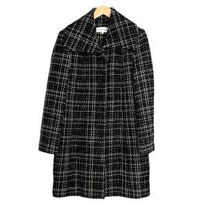 Calvin Klein Tweed Overcoat Black & White Plaid Wool Blend Lined Coat Size 8
